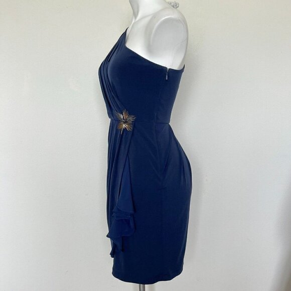 MAX and CLEO embellished DRESS blue SIZE 4 One Shoulder fitted mini VINTAGE NEW - Picture 9 of 16